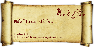 Málics Éva névjegykártya